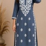 Ash Blue Chikankari Kurta Palazzo Set