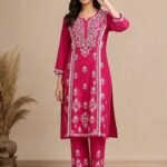 Magenta Pink Chikankari Kurta Palazzo Set
