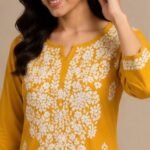 Mustard Yellow Chikankari Kurta Palazzo Set