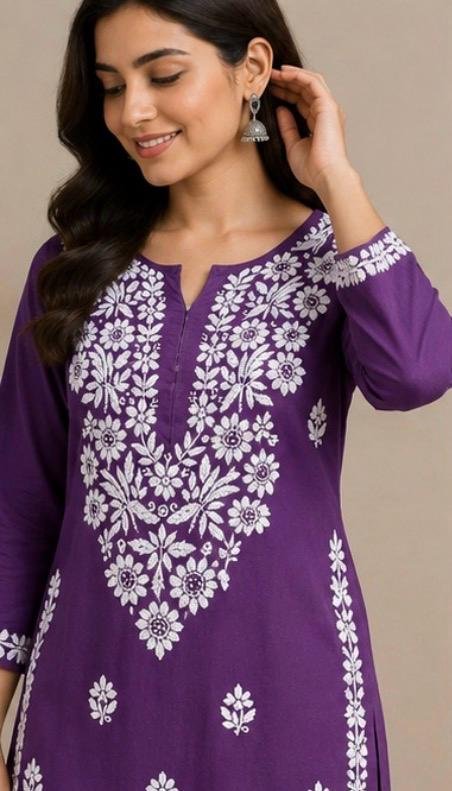 Royal Purple Chikankari Kurta Palazzo Set