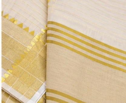 Classic Kerala Kasavu Cotton Saree with Traditional Golden Zari Border - Image 3