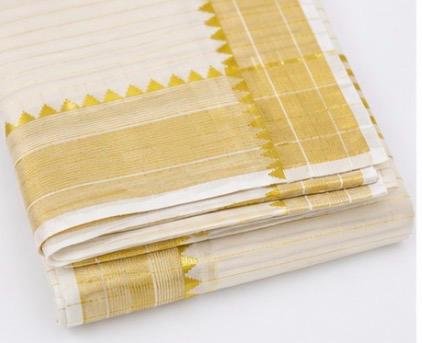Classic Kerala Kasavu Cotton Saree with Traditional Golden Zari Border - Image 2