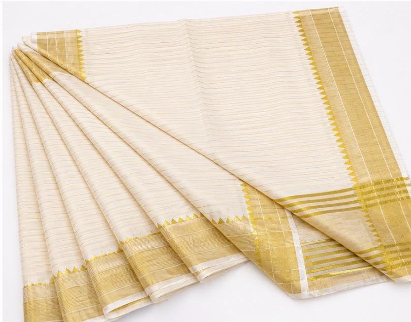 Classic Kerala Kasavu Cotton Saree with Traditional Golden Zari Border - Image 4