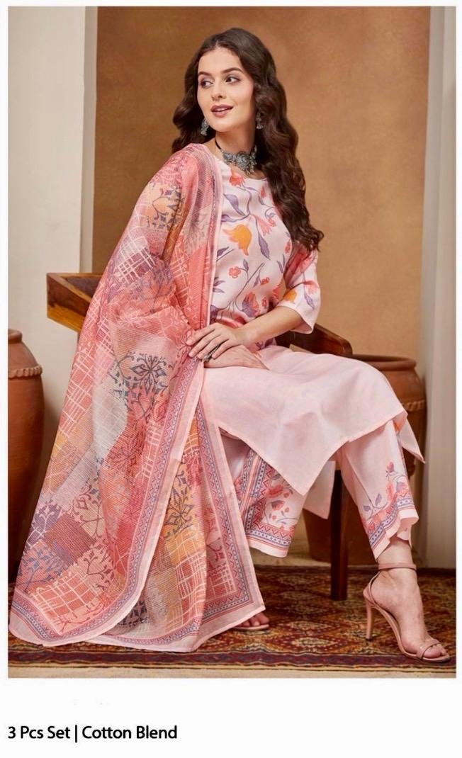 Cotton Blend Floral Printed 3-Piece Kurti Set