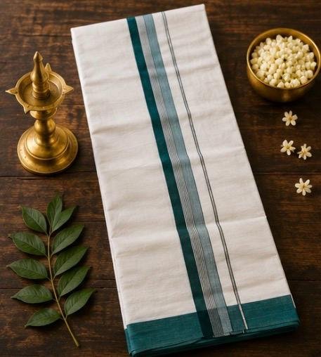 Emerald Stripe Kerala Dhothi - Image 4
