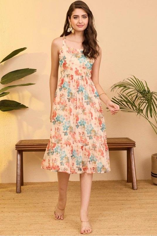 Floral Printed Sleeveless Midi Dress