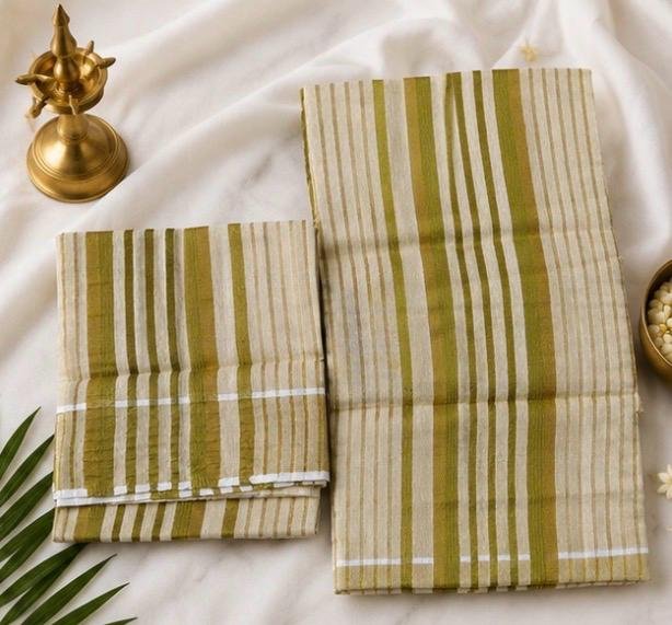 Heritage Gold Stripe Premium Kasavu Mundu Set - Image 2