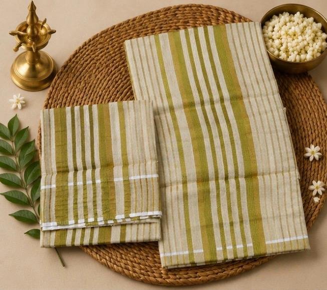 Heritage Gold Stripe Premium Kasavu Mundu Set