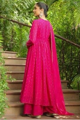 Hot Pink Embellished 3-Piece Kurta Set - Image 2