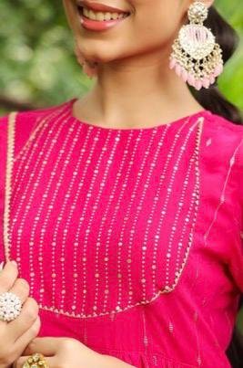 Hot Pink Embellished 3-Piece Kurta Set - Image 3