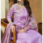 Lavender cotton blend straight 3 piece kurta set