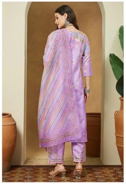 Lavender cotton blend straight 3 piece kurta set - Image 3