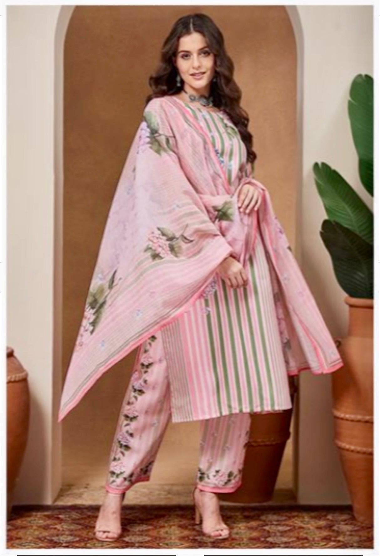 Light Pink Cotten Floral Printed Kurti - Image 2