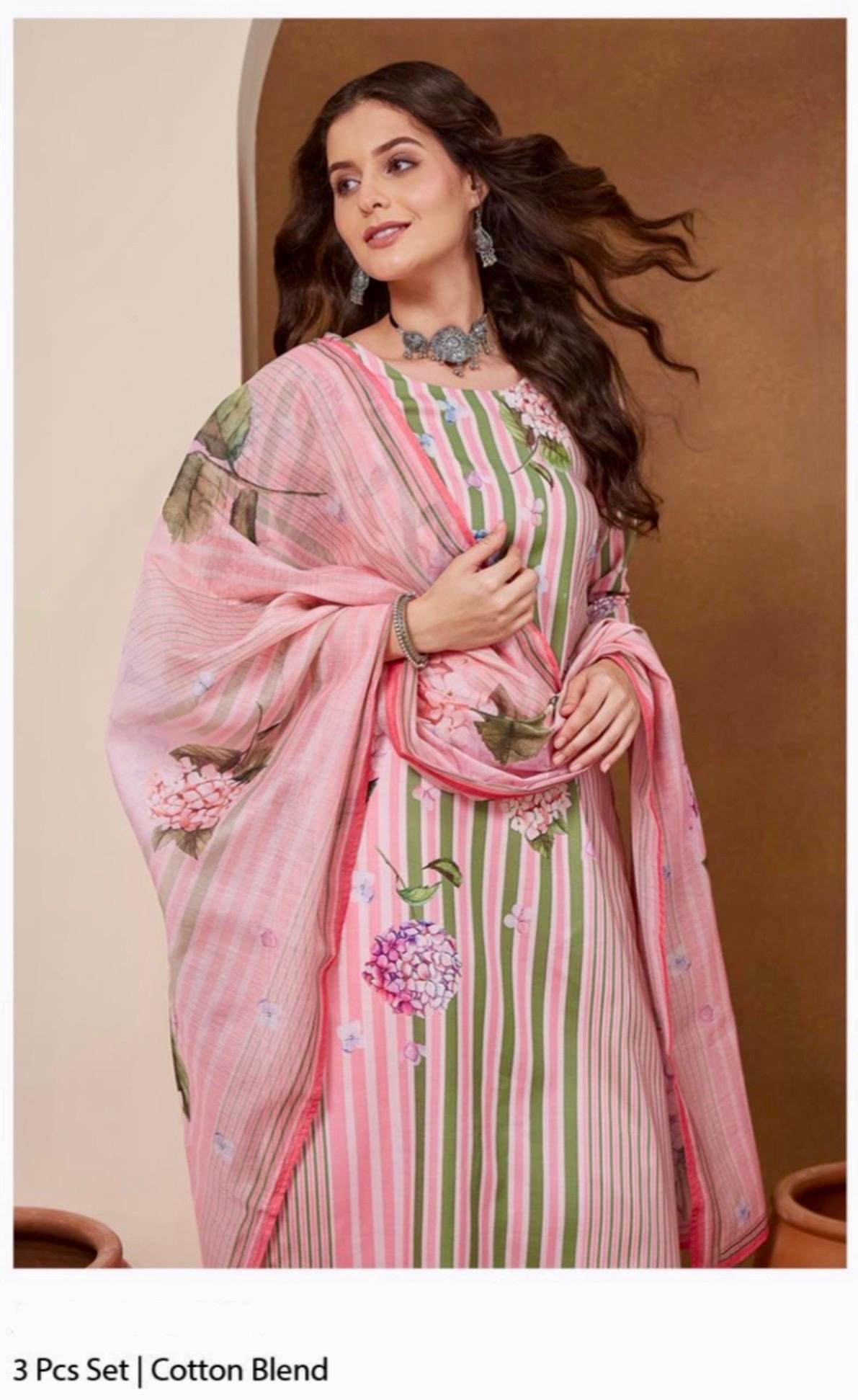 Light Pink Cotten Floral Printed Kurti