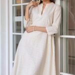 Off White Pure Cotton Schiffli A-Line Dress
