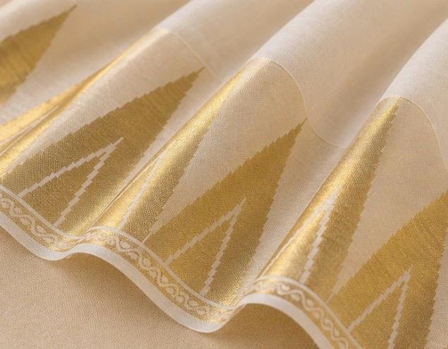 Premium Ivory Gold Geometric Tissue Kasavu Saree - Image 3
