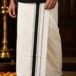 Premium Kerala Cotton Mundu with Black & Silver Broad Border