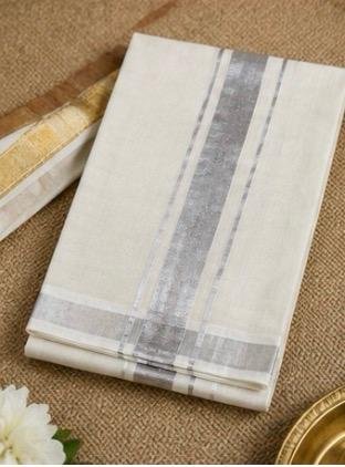 Premium Kerala Cotton Mundu with Silver Border - Image 4