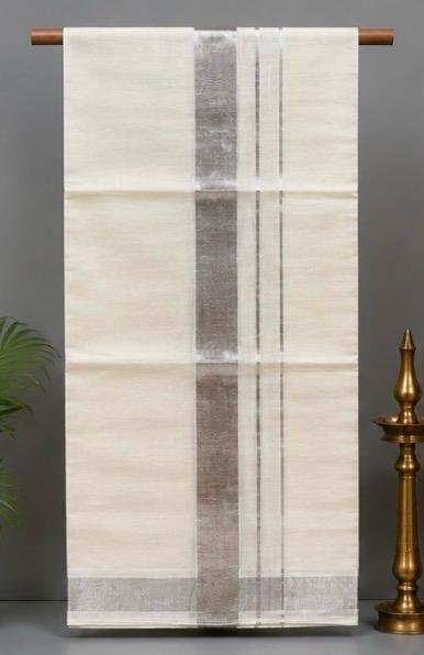 Premium Kerala Cotton Mundu with Silver Border - Image 3