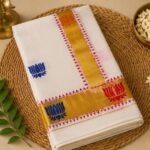 Premium Kerala Kasavu Cotton Saree with Lotus Motifs & Gold Zari Border