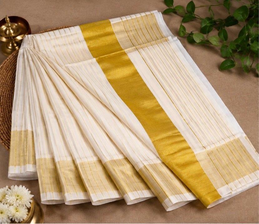 Premium Kerala Kasavu Cotton Saree with Rich Golden Zari Pallu - Image 5