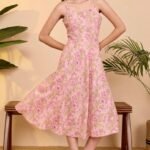 Rose Pink Pure Cotton Floral Printed A-line Dress