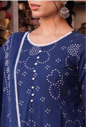Royal Blue Printed 3-Piece Kurta Set - Image 3