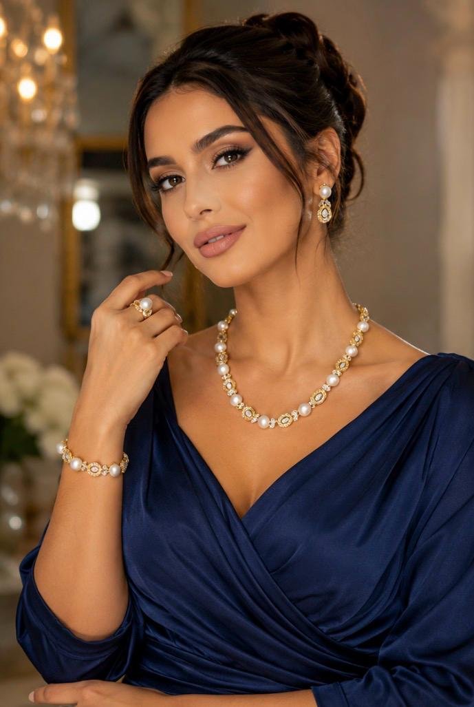 Royal Pearl Halo Jewellery Set