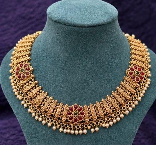 Ruby Blossom Heritage Necklace Set - Image 3