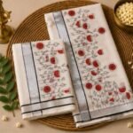Scarlet Bloom Silver Kasavu Mundu Set