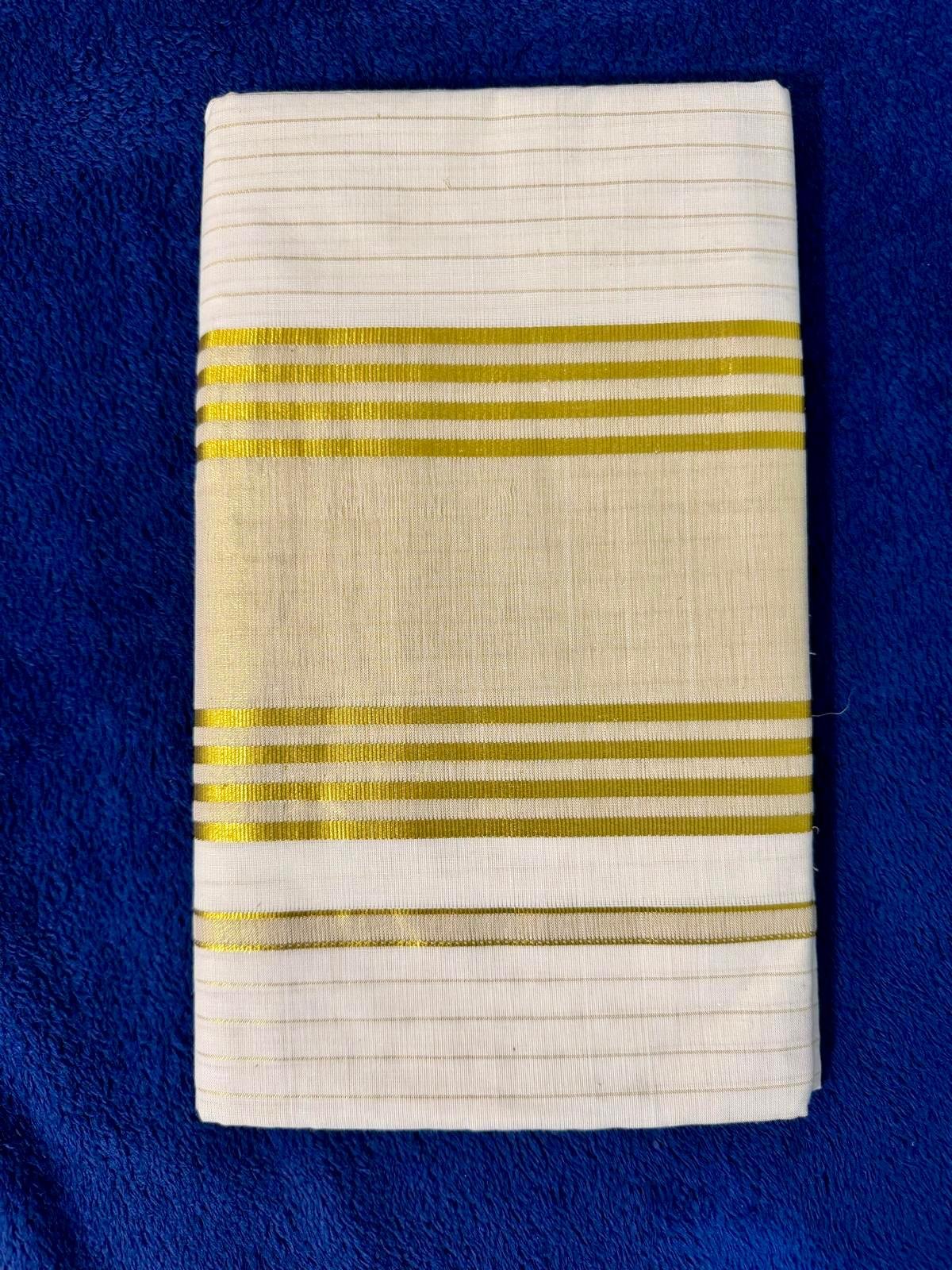 Classic Kerala Kasavu Cotton Saree with Traditional Golden Zari Border