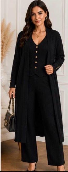 Women's Elegant Ribbed Knit 3-Piece Co-Ord Set - Image 3