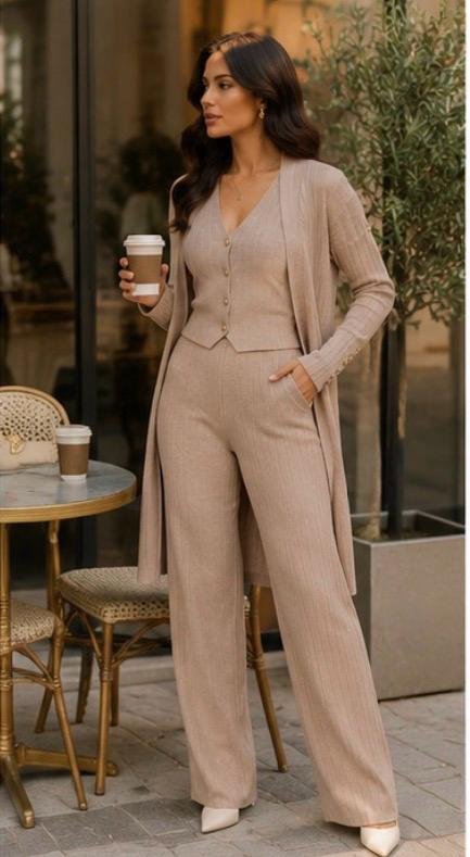 Women's Elegant Ribbed Knit 3-Piece Co-Ord Set - Image 7