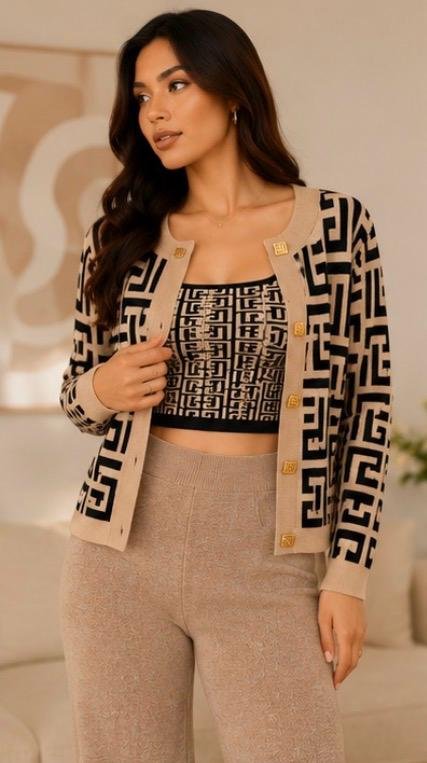 Women's Geometric Knit 3-Piece Co-Ord Set - Image 3