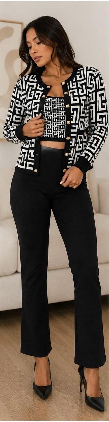 Women's Geometric Knit 3-Piece Co-Ord Set - Image 6