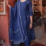 Royal Blue Printed 3-Piece Kurta Set