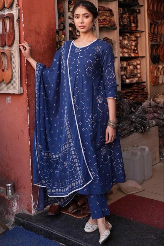 Royal Blue Printed 3-Piece Kurta Set