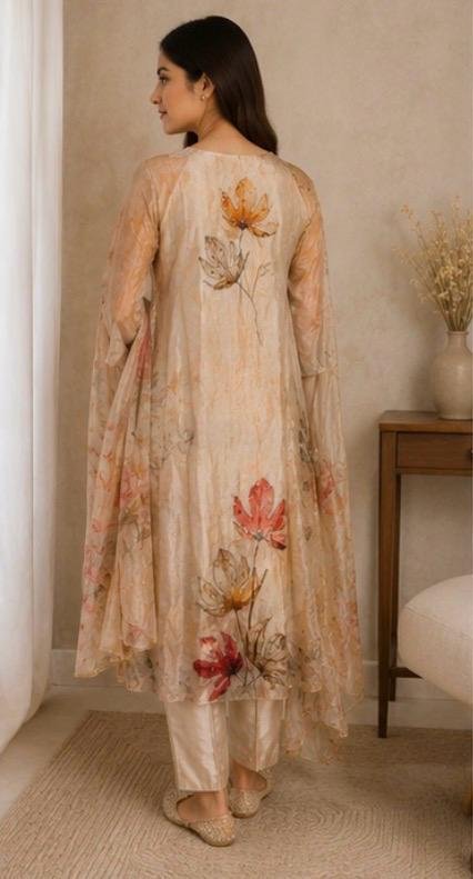 Autumn Bloom Hand Embellished Silk Blend 3-Piece Suit Set - Image 4