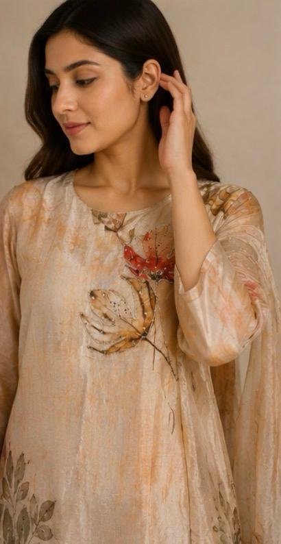 Autumn Bloom Hand Embellished Silk Blend 3-Piece Suit Set - Image 2