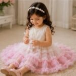 Blush Blossom Layered Tulle Party Dress with Teddy Sling Bag