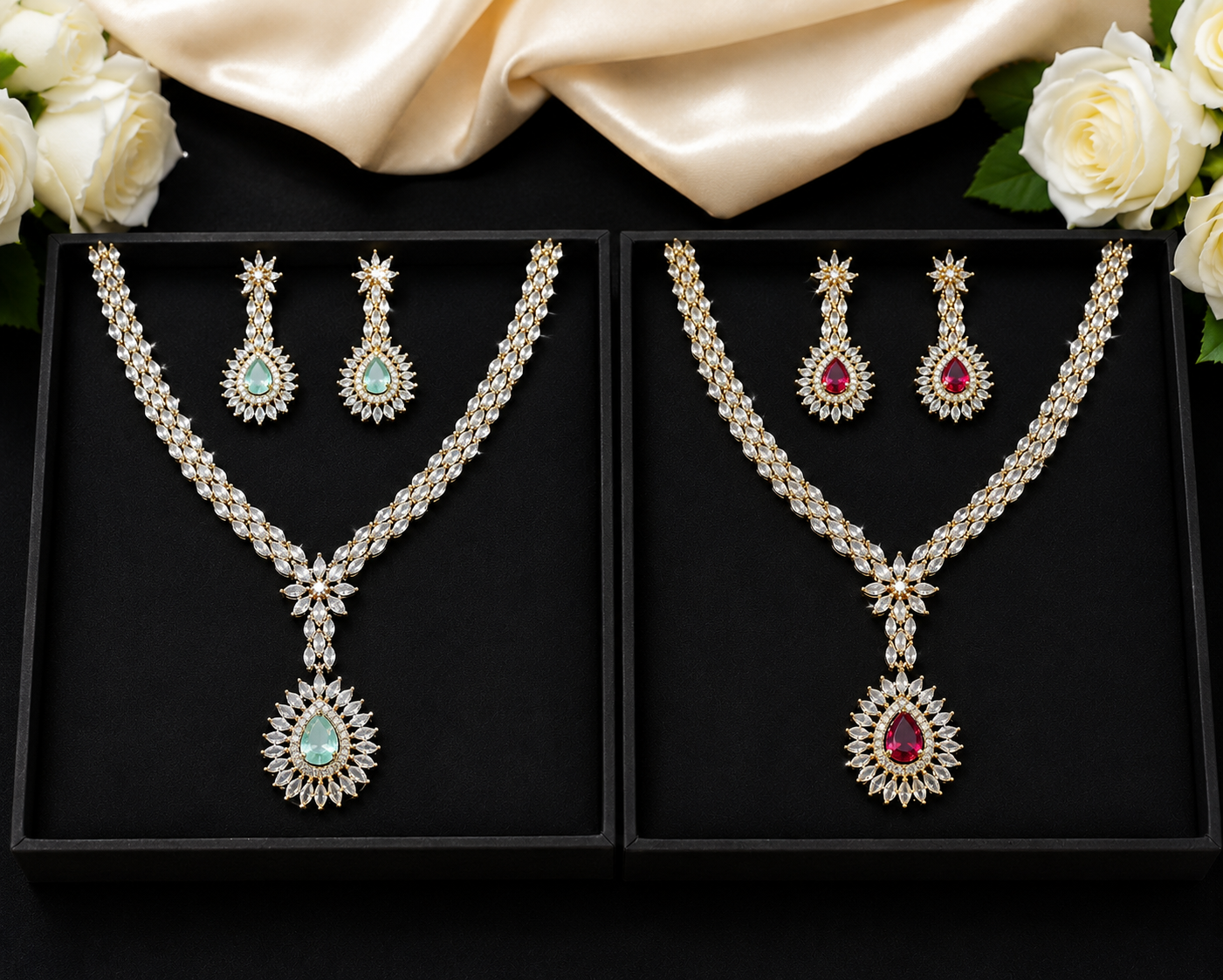 Celestial Teardrop Diamond Necklace Set