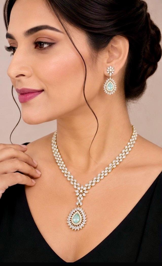 Celestial Teardrop Diamond Necklace Set - Image 3