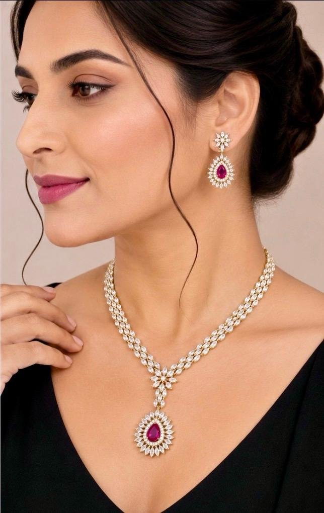 Celestial Teardrop Diamond Necklace Set - Image 2
