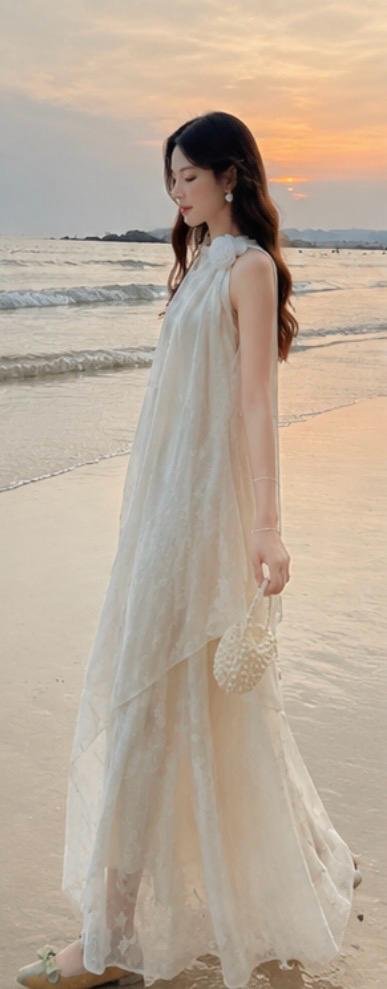 Elegant Floral Embroidered Layered Maxi Dress - Image 6