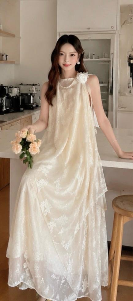 Elegant Floral Embroidered Layered Maxi Dress - Image 7