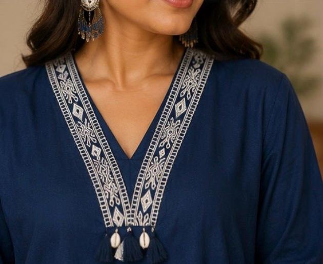 Midnight Bloom Embroidered Cotton Kurta Set - Image 3