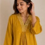 Mustard Yellow Mirror Work A-Line Kurta Set