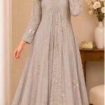 Pearl Mist Embroidered Anarkali Suit Set with Matching Pants