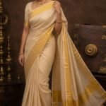 Premium Off-White & Gold Kasavu Handloom Cotton Silk Saree with Woven Checks & Rich Zari Border