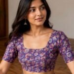 Purple Floral Print Cotton Blouse